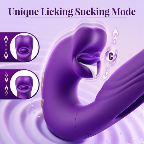 7-Speed Purple Rechargeable Vibrating & Tongue-Licking Massager with Flapping Function - Image 4
