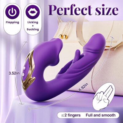 7-Speed Purple Rechargeable Vibrating & Tongue-Licking Massager with Flapping Function