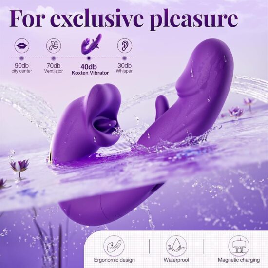 7-Speed Purple Rechargeable Vibrating & Tongue-Licking Massager with Flapping Function - Image 2