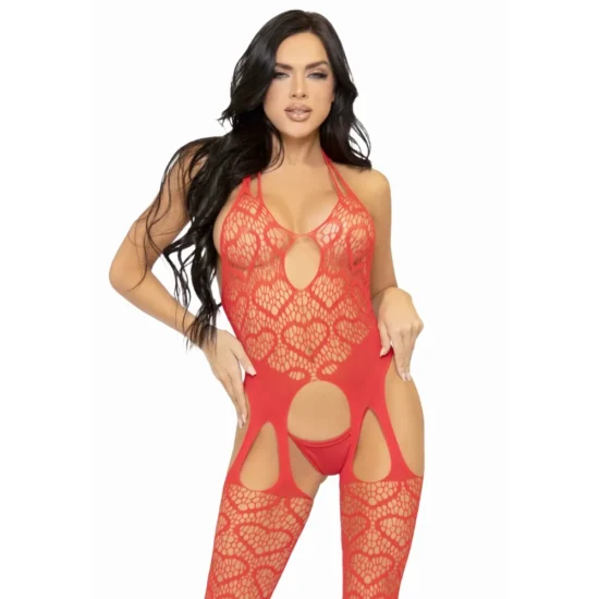 Leg Avenue - Sweet Heart Net Suspender Bodystocking - Red - Image 6