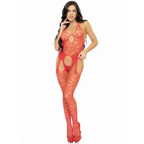 Leg Avenue - Sweet Heart Net Suspender Bodystocking - Red - Image 7