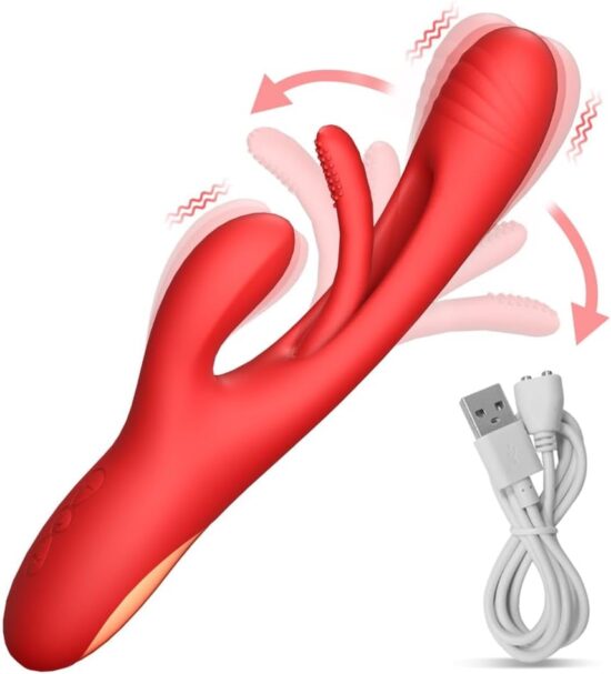 7-Speed Red Silicone Waterproof Rechargeable Vibrator with Flapping Function