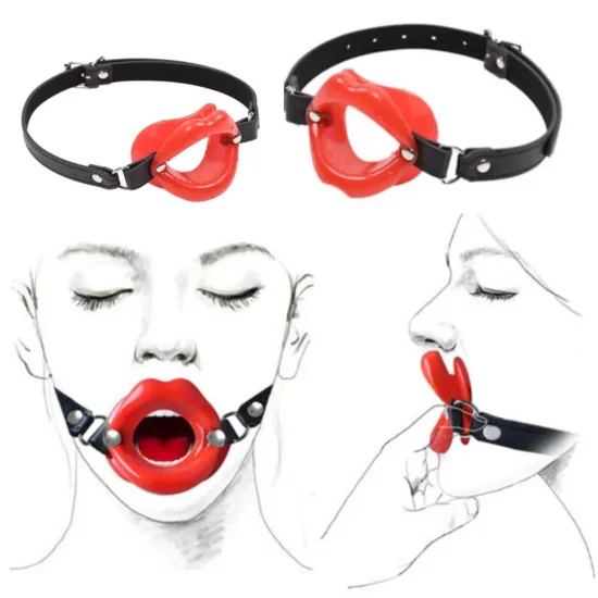 Sex & Mischief Silicone Lips Open Mouth Gag, Red - Image 3