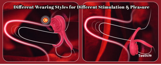 9-Speed Red Rechargeable Silicone Vibrating Cock Ring with Rose Clitoral Stimulator - Image 2
