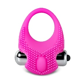 Pink Color Silicone Vibrating Cock Ring with Clitoral Stimulator