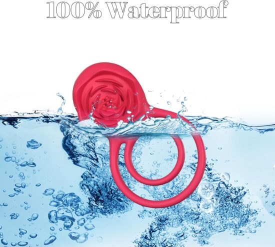 9-Speed Red Rechargeable Silicone Vibrating Cock Ring with Rose Clitoral Stimulator - Image 8