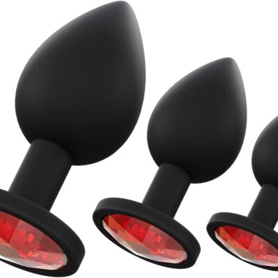 Black 3-Piece ABS Butt Plugs Set with Red Base