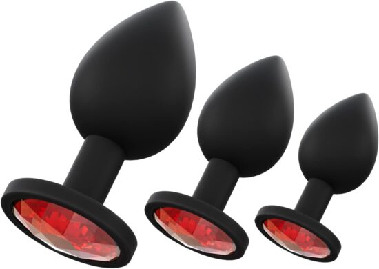 Black 3-Piece ABS Butt Plugs Set with Red Base