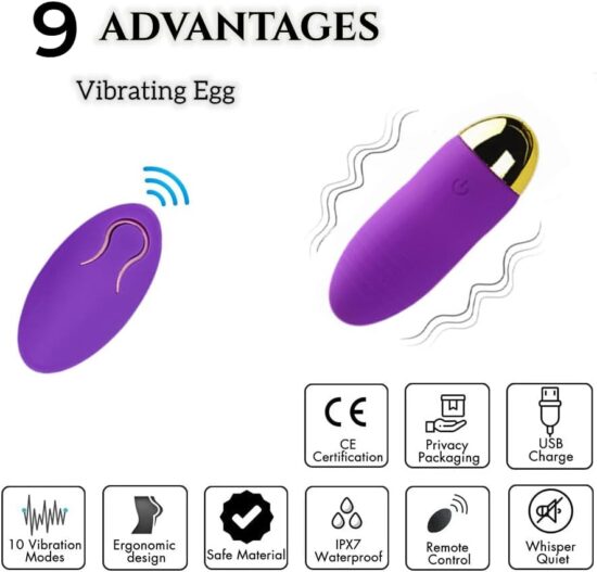 10 Speeds Purple Rechargeable Remote Control Vibrating Egg - Image 5