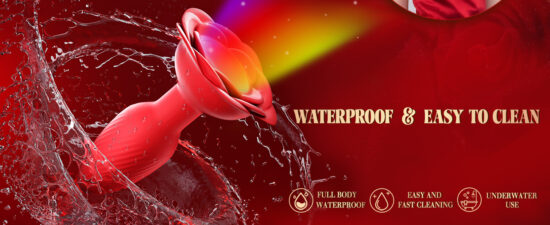 Red Rechargeable 360° Rotating Silicone Vibrating Anal Plug with Remote Control, Light-Up & Rose-Shaped Base - Image 2