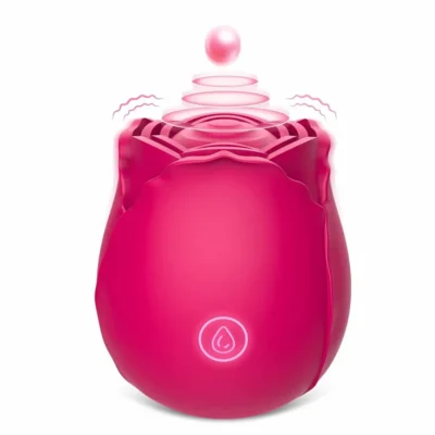 10-Speed Red Rechargeable Silicone Rose Clitoral Vibrator with Tapping Function