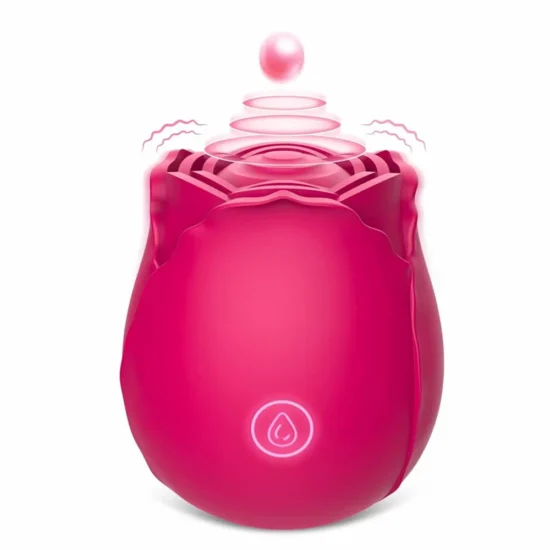 10-Speed Red Rechargeable Silicone Rose Clitoral Vibrator with Tapping Function