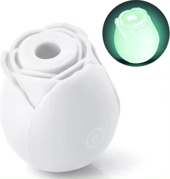 Glow-in-the-Dark 10-Function White Silicone Rechargeable Clitoral Sucking Rose Sex Toy - Image 4