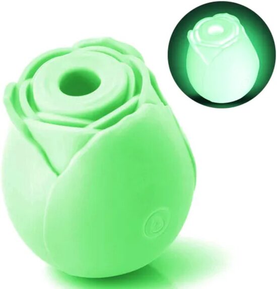 Glow-in-the-Dark 10-Function Green Silicone Rechargeable Clitoral Sucking Rose Sex Toy
