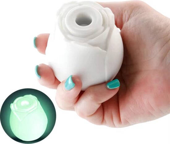 Glow-in-the-Dark 10-Function White Silicone Rechargeable Clitoral Sucking Rose Sex Toy - Image 8
