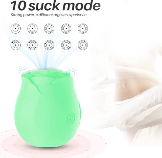 Glow-in-the-Dark 10-Function Green Silicone Rechargeable Clitoral Sucking Rose Sex Toy - Image 5