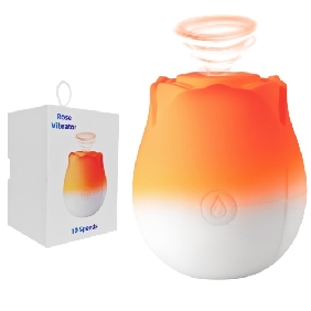 10-Function Orange & White Silicone Rechargeable Clitoral Sucking Rose Sex Toy