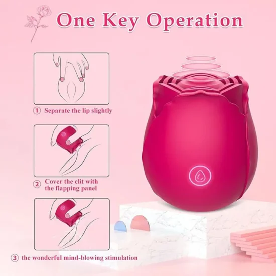 10-Speed Red Rechargeable Silicone Rose Clitoral Vibrator with Tapping Function - Image 4
