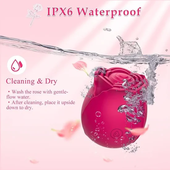 10-Speed Red Rechargeable Silicone Rose Clitoral Vibrator with Tapping Function - Image 6