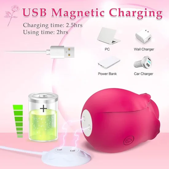 10-Speed Red Rechargeable Silicone Rose Clitoral Vibrator with Tapping Function - Image 3