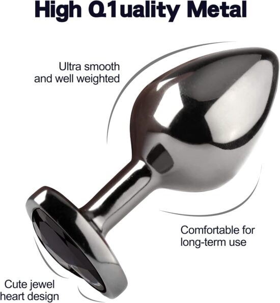 3 Sizes Metal Anal Plug Set with Black Heart-Shaped Buttom - Image 7