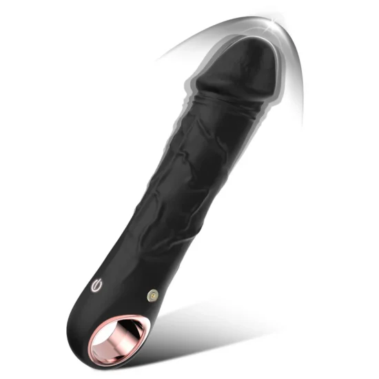 10-Speed Black Rechargeable Waterproof Silicone Realistic Dildo Vibrator