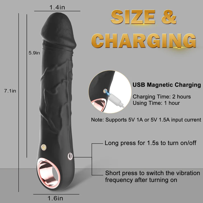10-Speed Black Rechargeable Waterproof Silicone Realistic Dildo Vibrator - Image 3
