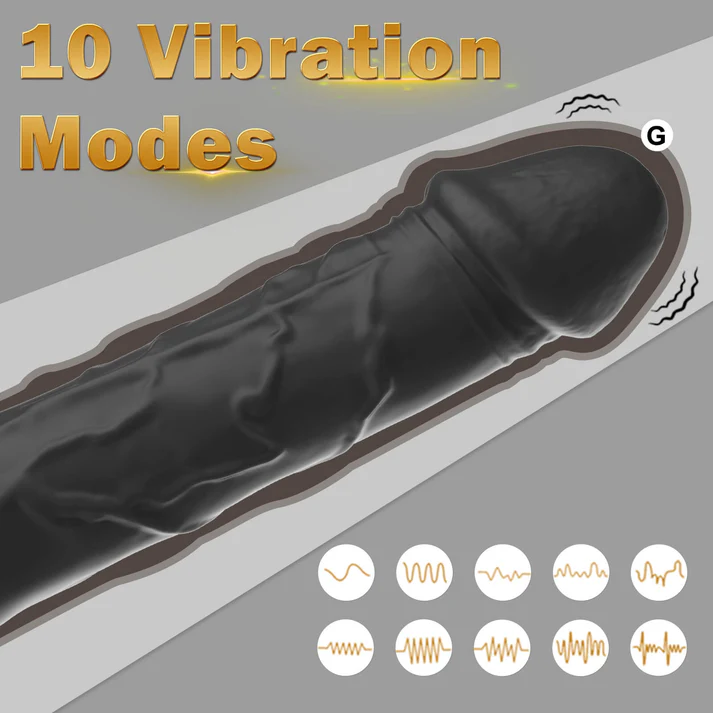 10-Speed Black Rechargeable Waterproof Silicone Realistic Dildo Vibrator - Image 4