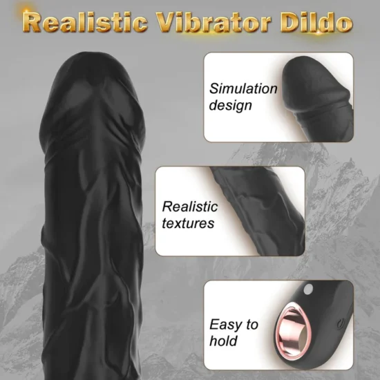 10-Speed Black Rechargeable Waterproof Silicone Realistic Dildo Vibrator - Image 6