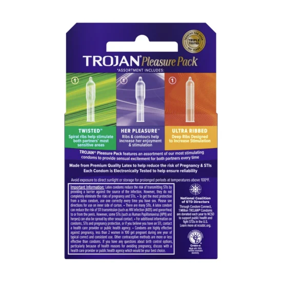 Trojan Pleasure Pack Lubricated Latex Textured Condoms Assorted 3-Pack - Image 6