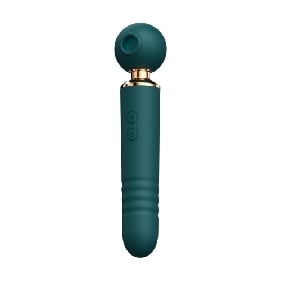 10-Speed 3-in-1 Sucking & Thrusting Silicone Wand Massager in Green – Rechargeable & Waterproof