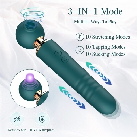 10-Speed 3-in-1 Sucking & Thrusting Silicone Wand Massager in Green – Rechargeable & Waterproof - Image 2