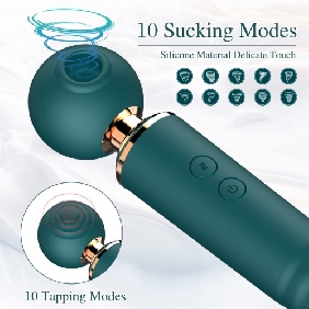10-Speed 3-in-1 Sucking & Thrusting Silicone Wand Massager in Green – Rechargeable & Waterproof - Image 4