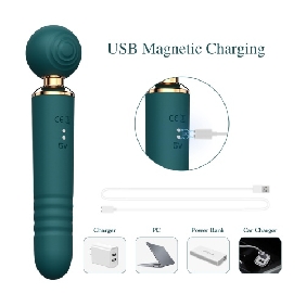 10-Speed 3-in-1 Sucking & Thrusting Silicone Wand Massager in Green – Rechargeable & Waterproof - Image 5
