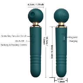 10-Speed 3-in-1 Sucking & Thrusting Silicone Wand Massager in Green – Rechargeable & Waterproof - Image 7