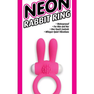 Neon Silicone Vibrating Rabbit Ring – Pink/White