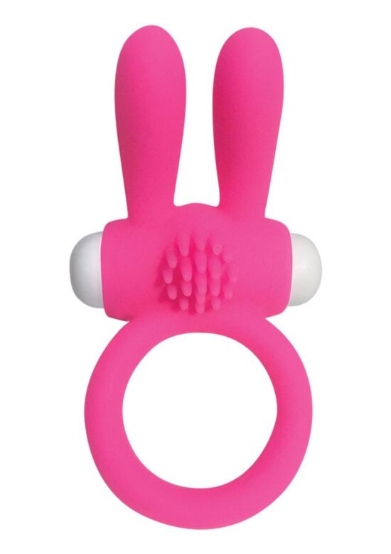 Neon Silicone Vibrating Rabbit Ring - Pink/White - Image 3