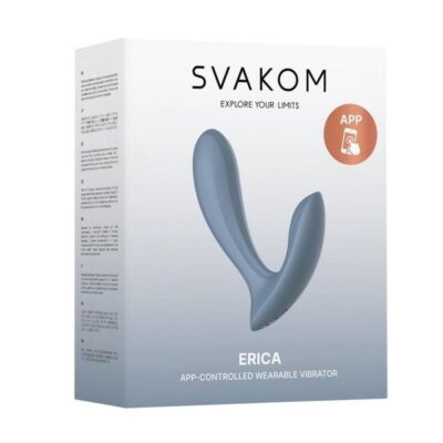 Svakom Erica Rechargeable Silicone App Compatible Dual Vibrator with Clitoral Stimulator and Remote Control -Dusty Blue