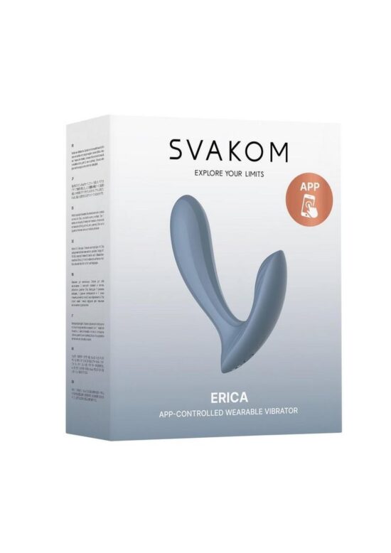 Svakom Erica Rechargeable Silicone App Compatible Dual Vibrator with Clitoral Stimulator and Remote Control -Dusty Blue