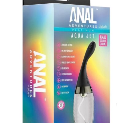 Anal Adventures Platinum Aqua Jet Rechargeable Silicone Anal Douche with Remote – Black/Clear