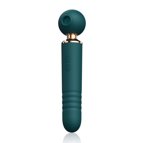 10-Speed 3-in-1 Sucking & Thrusting Silicone Wand Massager in Green – Rechargeable & Waterproof - Image 9