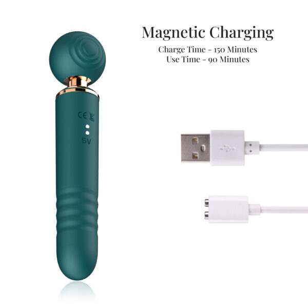 10-Speed 3-in-1 Sucking & Thrusting Silicone Wand Massager in Green – Rechargeable & Waterproof - Image 12