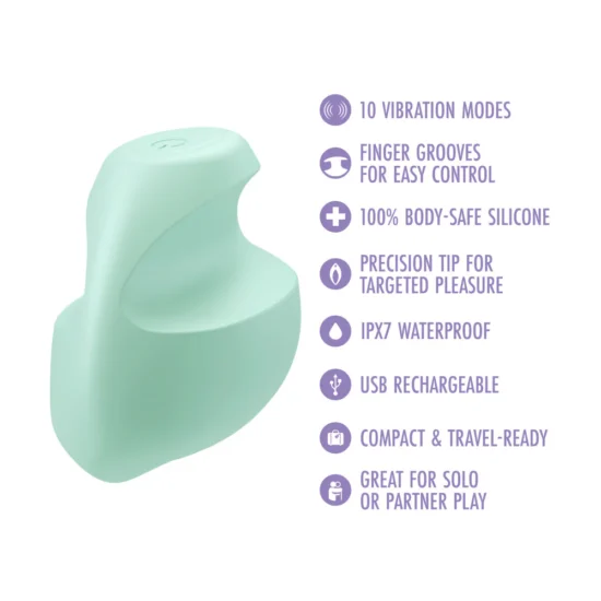 Play With Me | Dream Crush Silicone Mini Finger Vibrator – Clitoral & Nipple Play – Rechargeable & Waterproof – In Green - Image 8