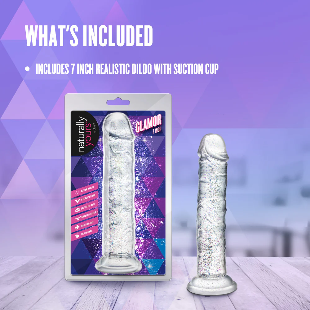 Naturally Yours Glamor Dildo 7in - Sparkling Clear - Image 10
