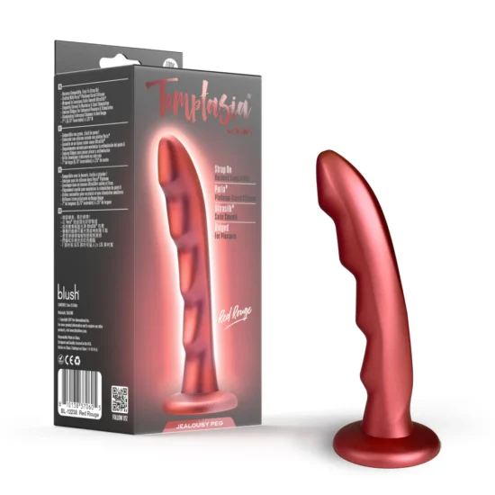 Temptasia By Blush®| Jealousy 7 Inch Pegging Dildo - Harness & Strap On Compatible – Red Rouge - Image 9