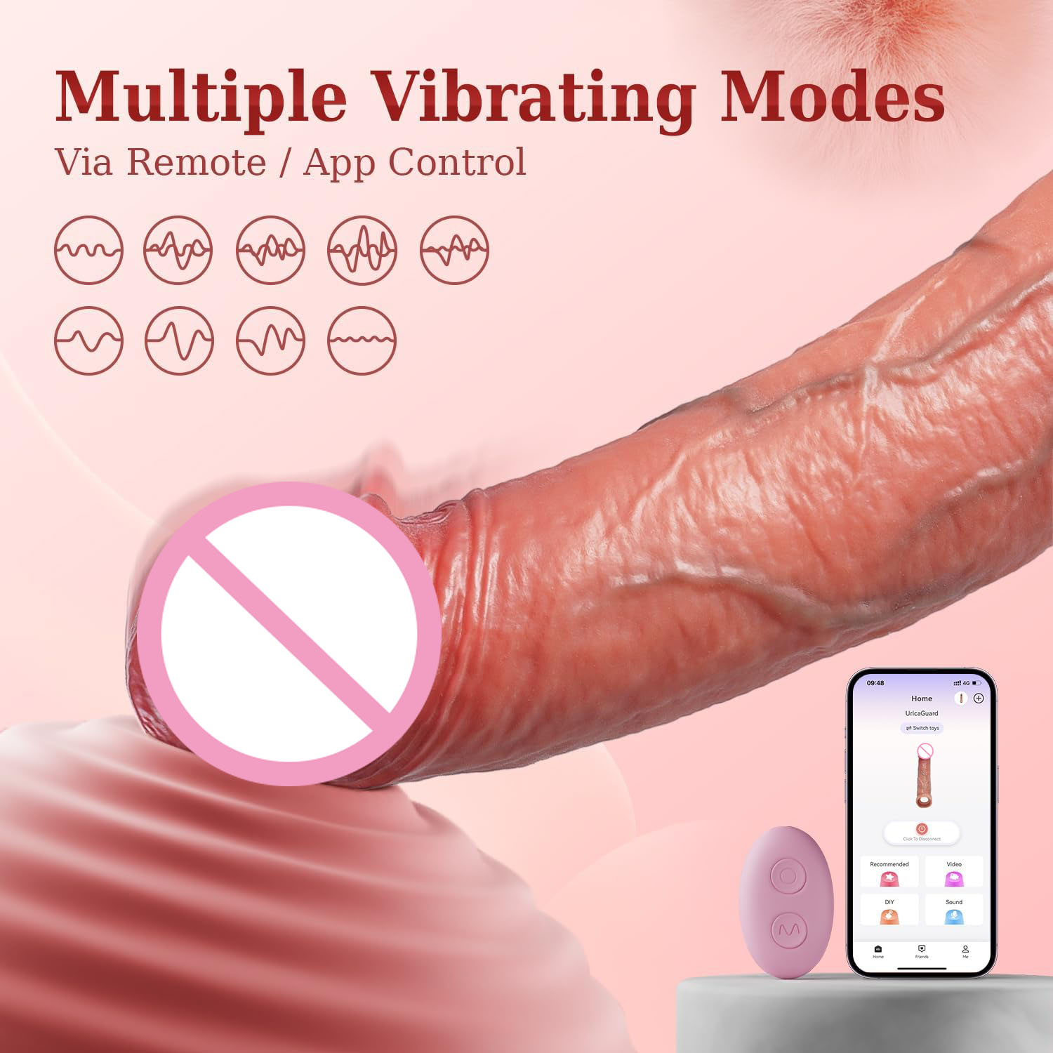 9-Speed Brown Rechargeable Silicone Vibrating Penis Sleeve with Remote Control & App-Controlled Features - Image 6