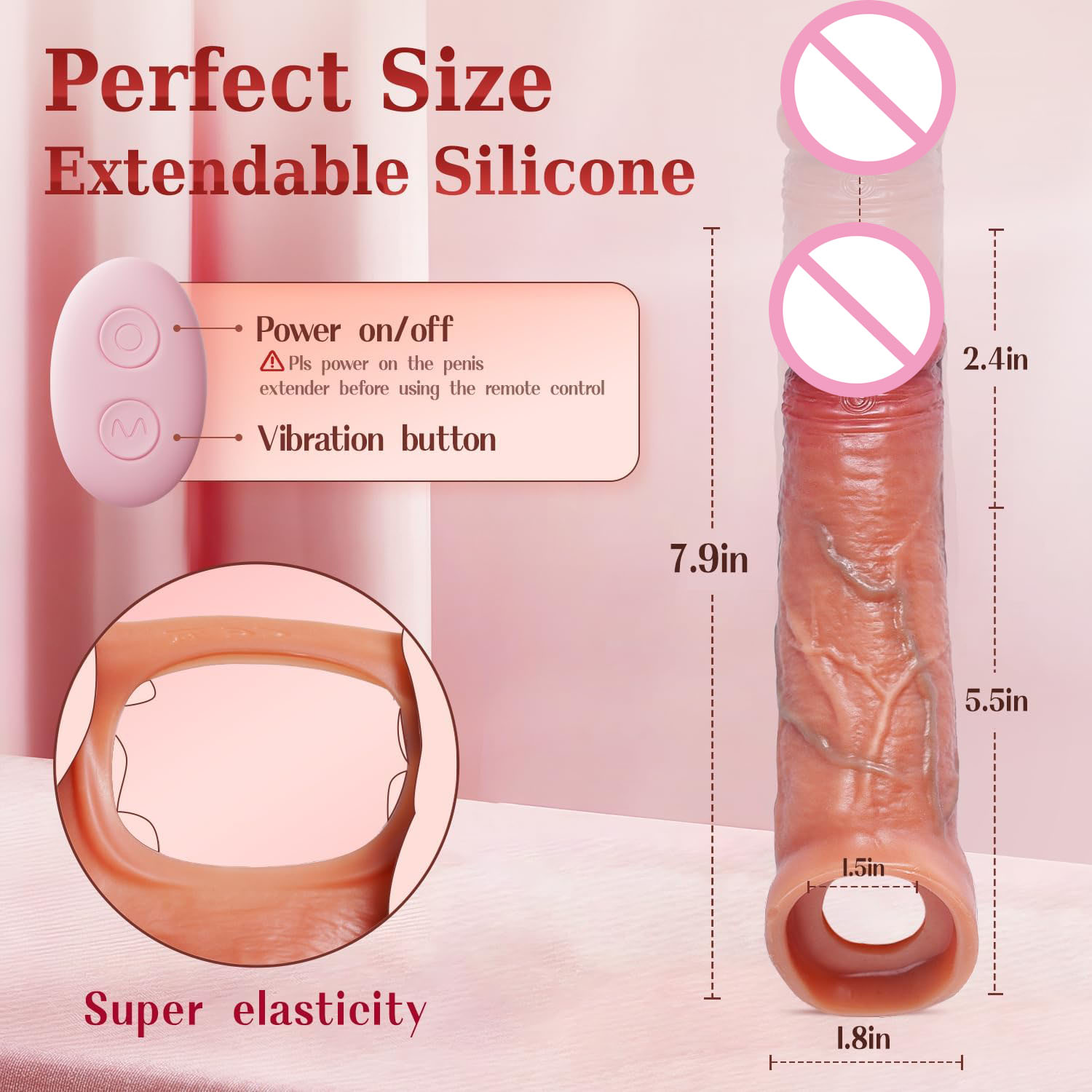 9-Speed Brown Rechargeable Silicone Vibrating Penis Sleeve with Remote Control & App-Controlled Features - Image 5