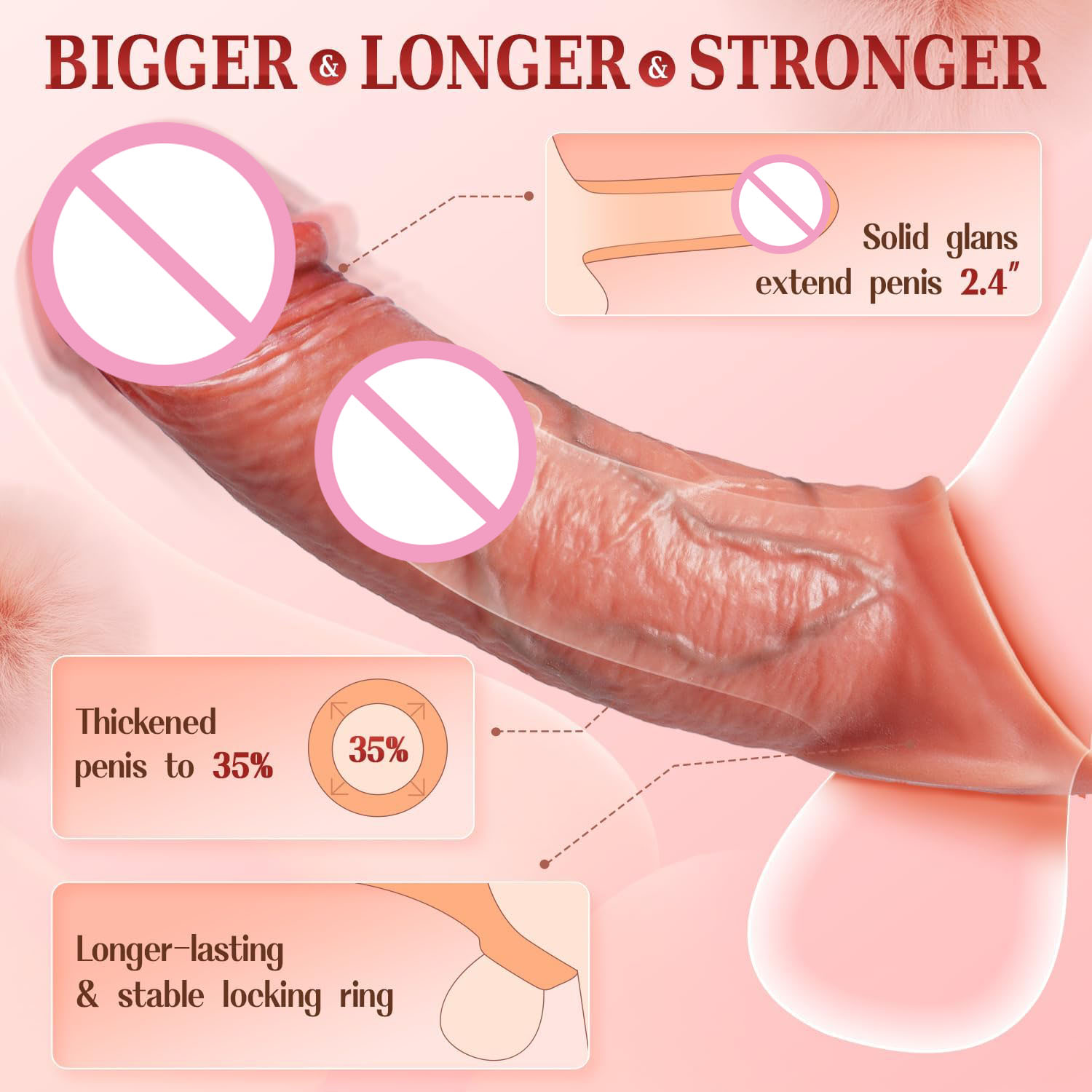 9-Speed Brown Rechargeable Silicone Vibrating Penis Sleeve with Remote Control & App-Controlled Features - Image 4