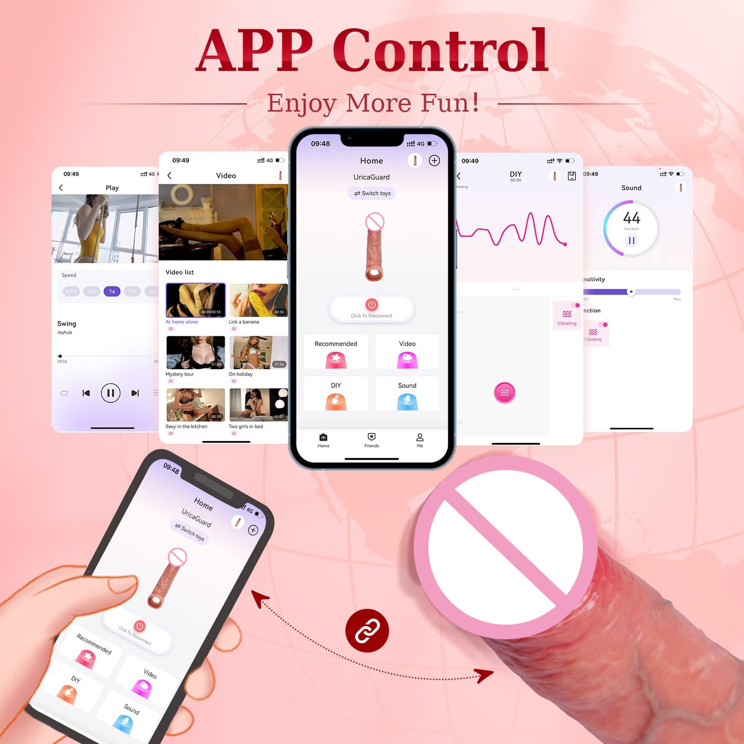 9-Speed Brown Rechargeable Silicone Vibrating Penis Sleeve with Remote Control & App-Controlled Features - Image 3