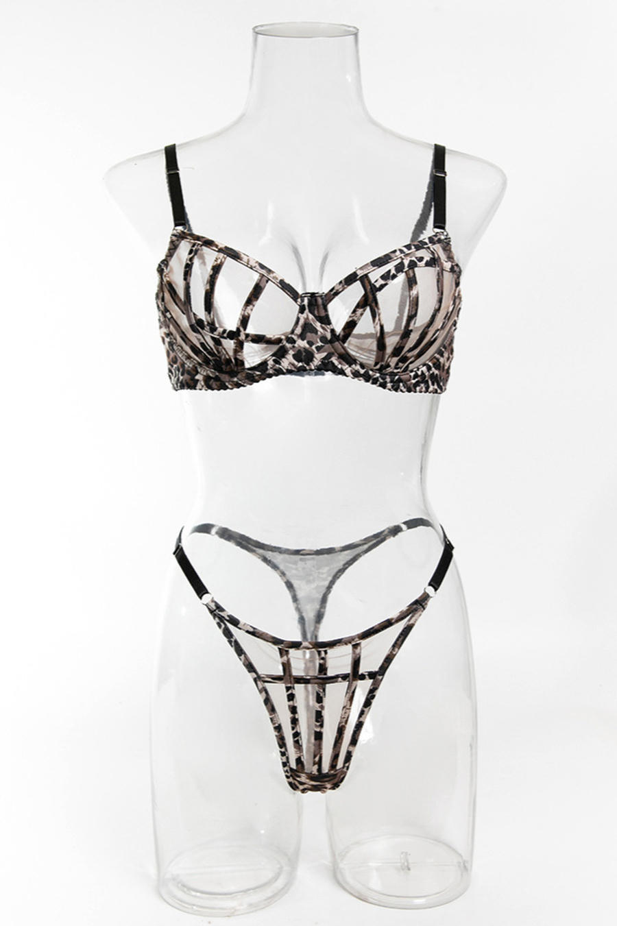 Sexy slight stretch mesh leopard printing two-piece set(with underwire) - Image 5